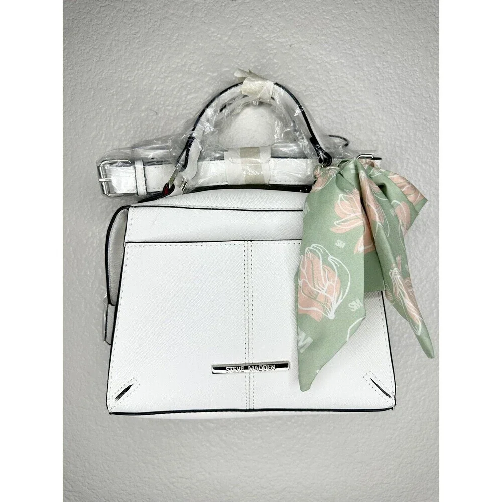 Steve Madden Crossbody Bag Womens Small White Faux Leather BREESE Scarf Handle